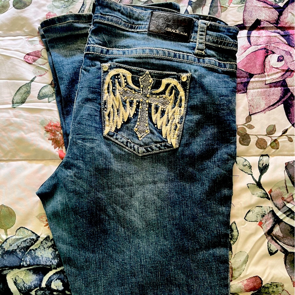 Grace in LA RHINESTONE JEANS - Plus Size 33